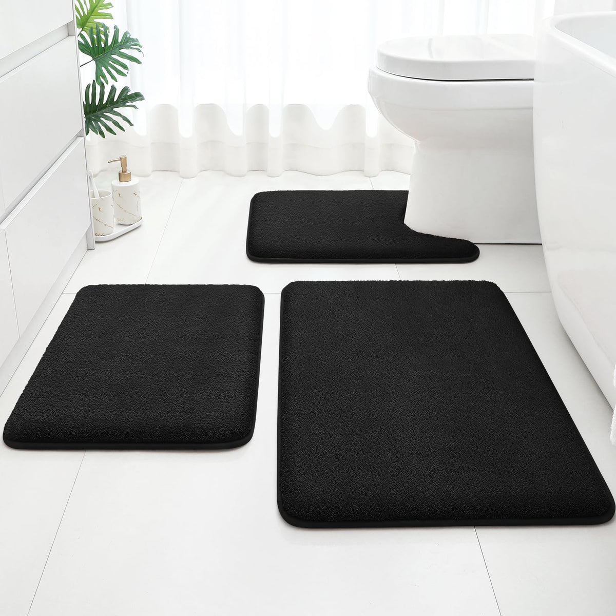 HOMEIDEAS Upgraded bath rug with memory foam for cloud-like comfort, absorbent surface.
