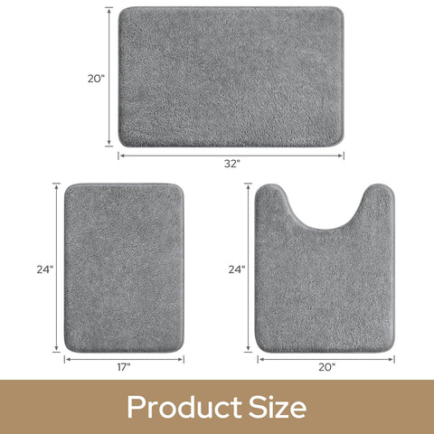 HOMEIDEAS 3pc grey rug set 20x32 runner absorbent fibers for quick foot drying
