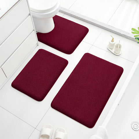 HOMEIDEAS burgundy rug set enhances cozy ambience and practical comfort.