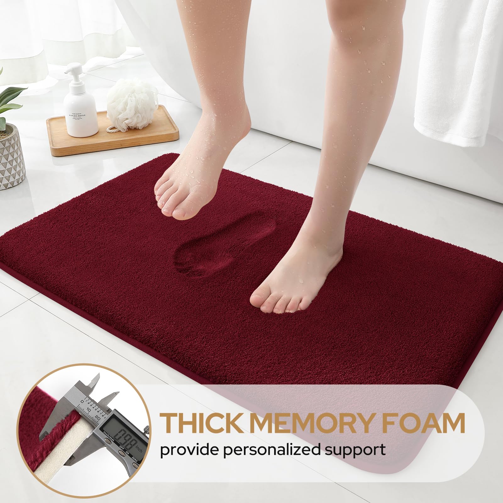 HOMEIDEAS burgundy non-slip backing keeps rug in place during use.