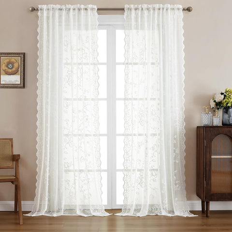 HOMEIDEAS lace curtain pair provides soft light diffusion for cozy living spaces.