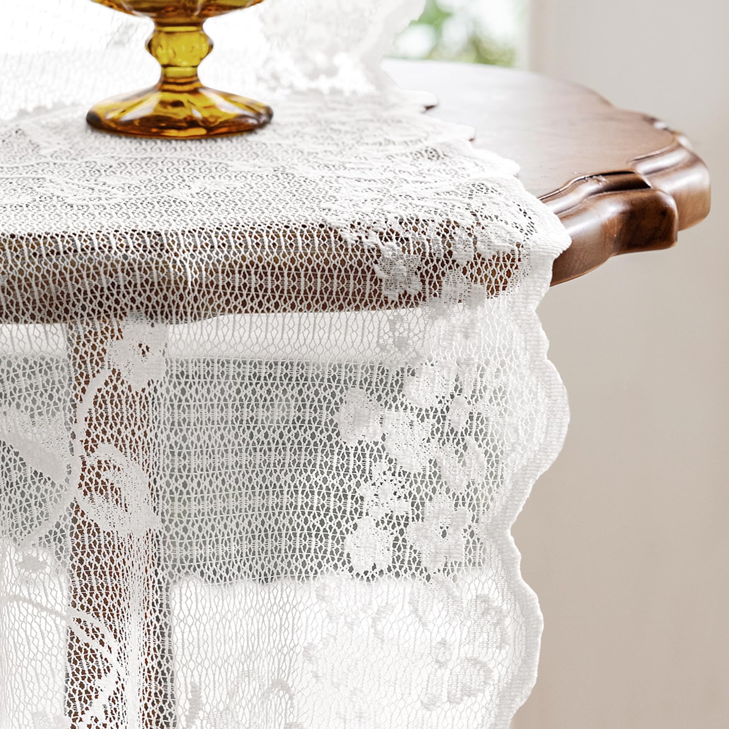 HOMEIDEAS lace curtains allow morning sunlight while preserving privacy.