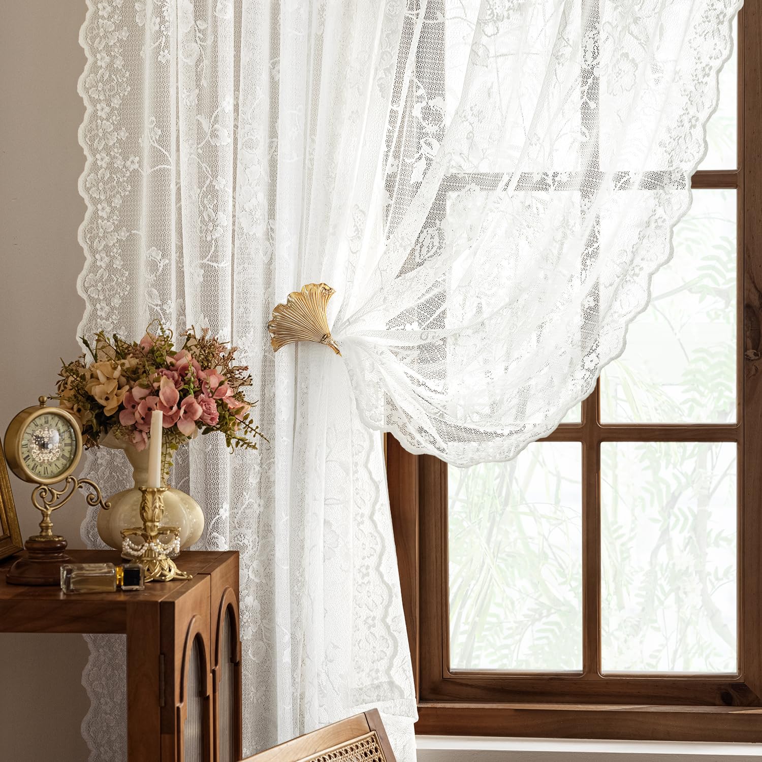 HOMEIDEAS elegant lace with dream catcher inspired motif adds whimsy.