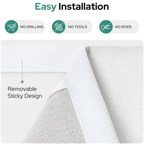 HOMEIDEAS white linen blackout French door curtain adhesive installation kit shown