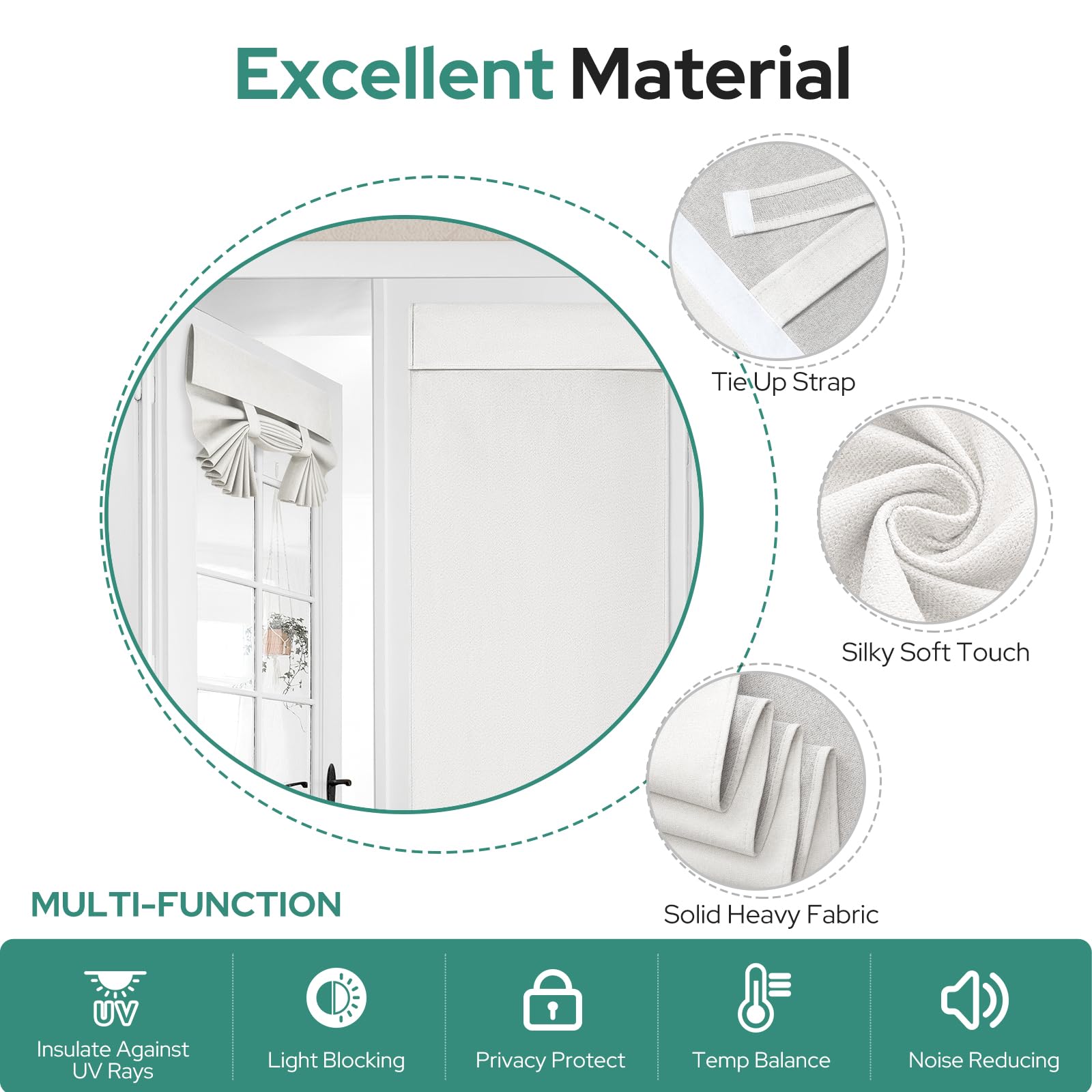 HOMEIDEAS white linen blackout French door curtain interior installation view
