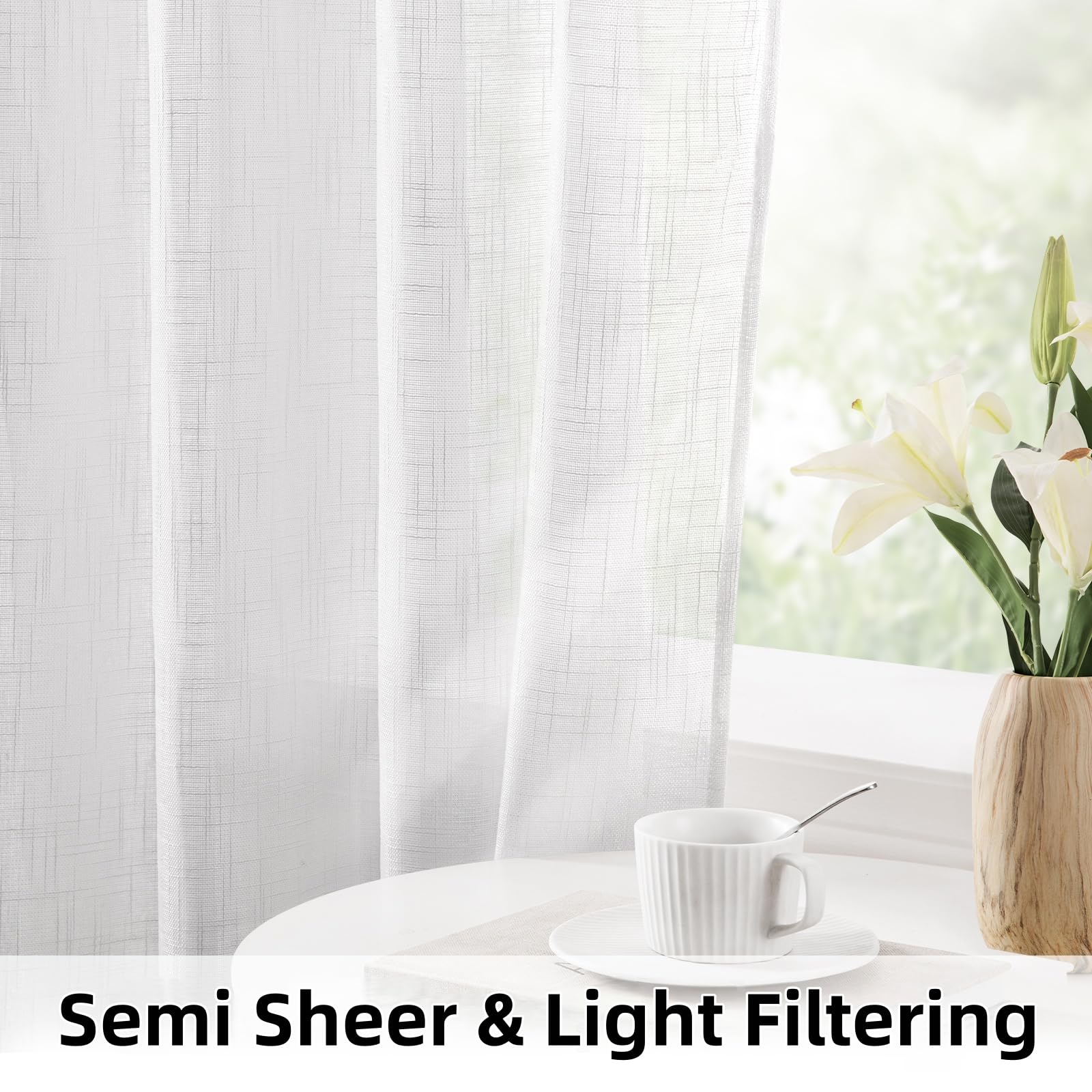 HOMEIDEAS white linen sheer curtains bedroom with gentle light and privacy