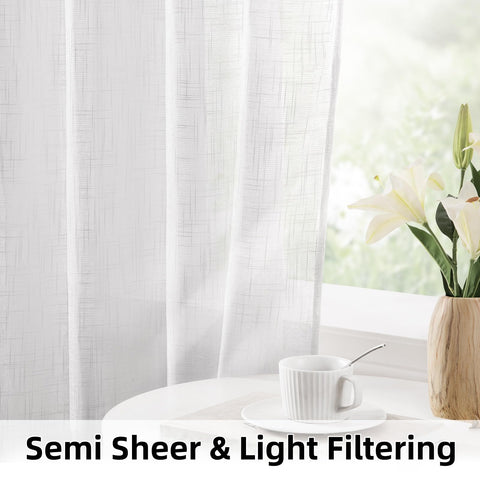 HOMEIDEAS white linen sheer curtains bedroom with gentle light and privacy