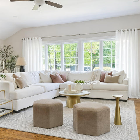 HOMEIDEAS white linen sheer curtains grommet closeup showing easy hanging hardware