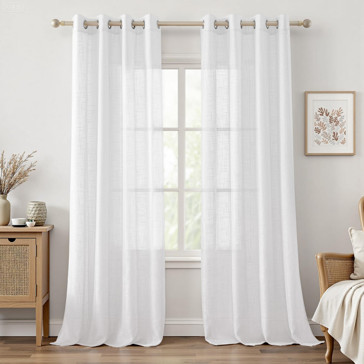 HOMEIDEAS white linen sheer curtains window detail for natural light diffusion