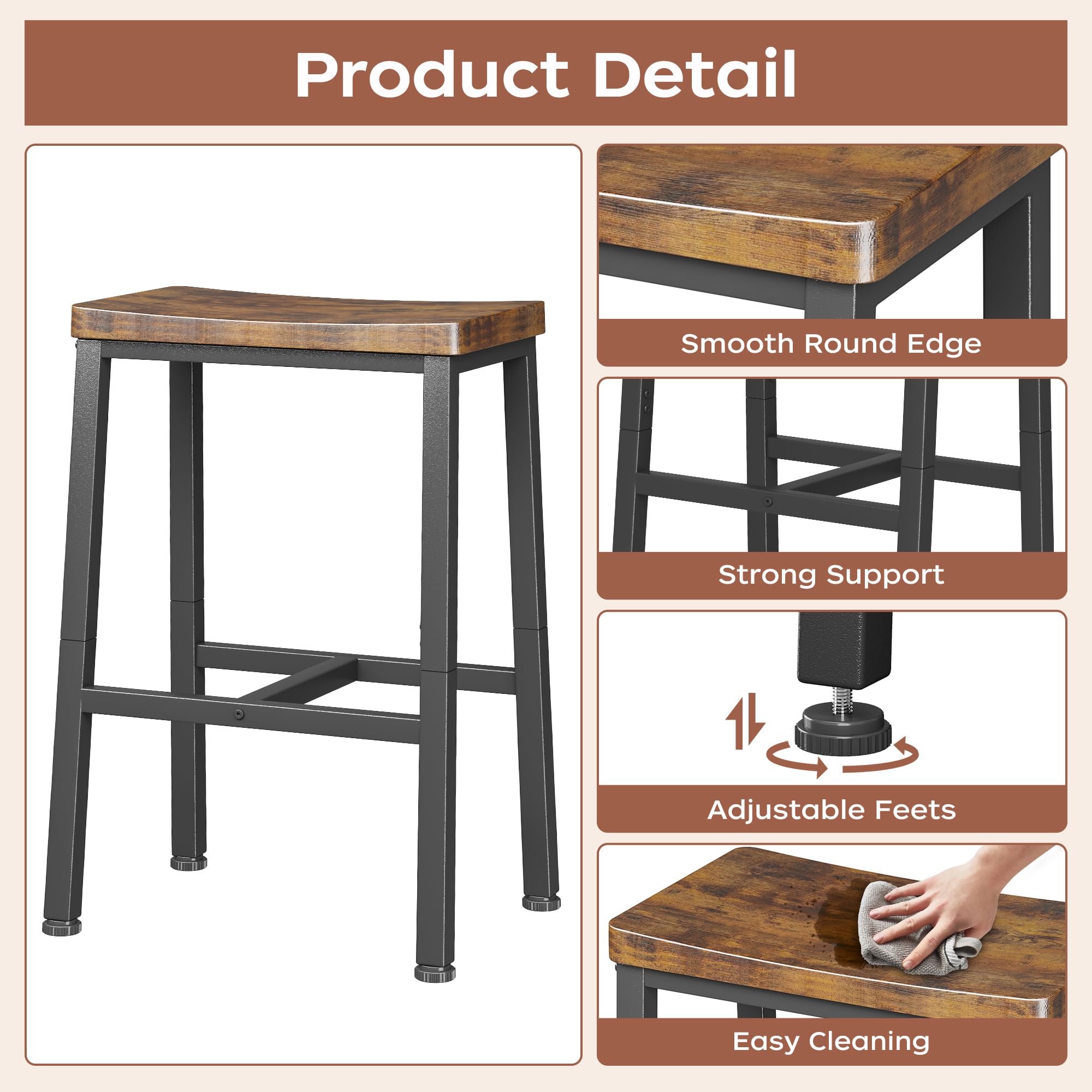 Homeiju bar stool matte black metal legs provide durable support