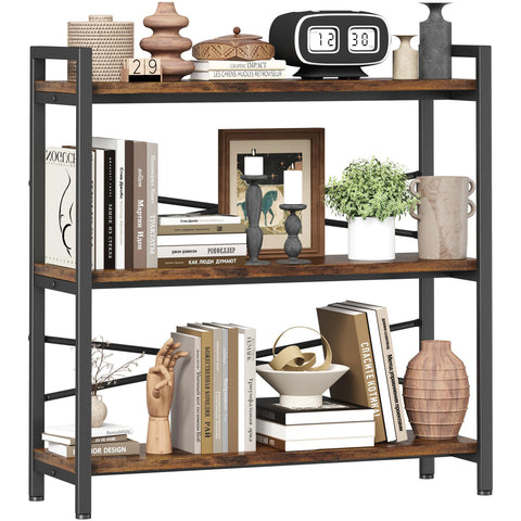 Homeiju 3-tier book shelf shows ample storage for books and decor.