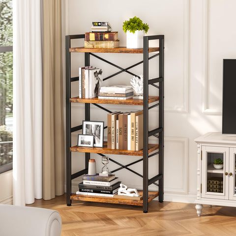 Homeiju Bookshelf carbon steel frame and MDF shelves ensure long-term solidity.