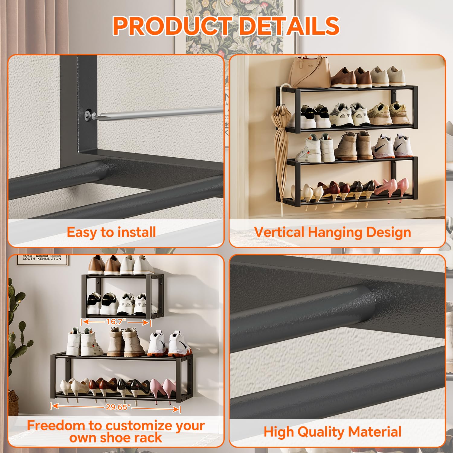 Homeiju Closet shoe rack slim design fits narrow spaces