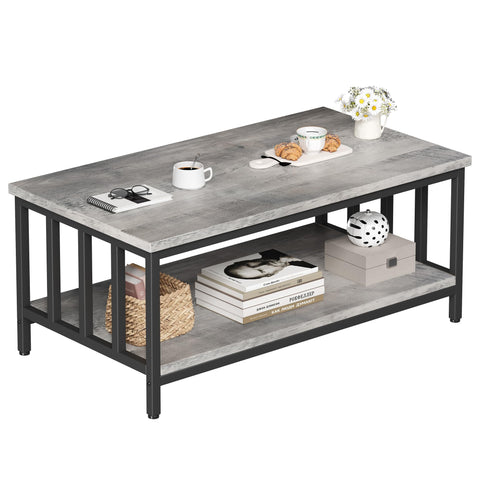 Homeiju coffee table with grey wash and slatted sides for a timeless living room centerpiece.