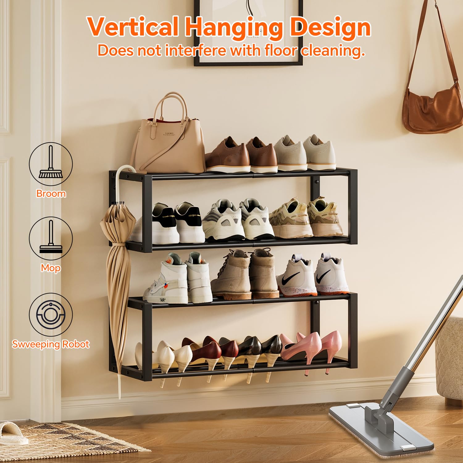 Homeiju Hanging Shoe Organizer retracted saves space in small hallways