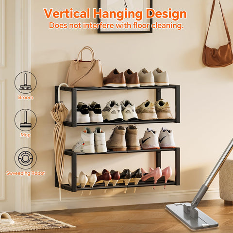 Homeiju Hanging Shoe Organizer retracted saves space in small hallways