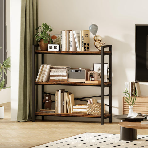 Homeiju industrial bookcase with wood and metal frame for durability and vintage vibe.