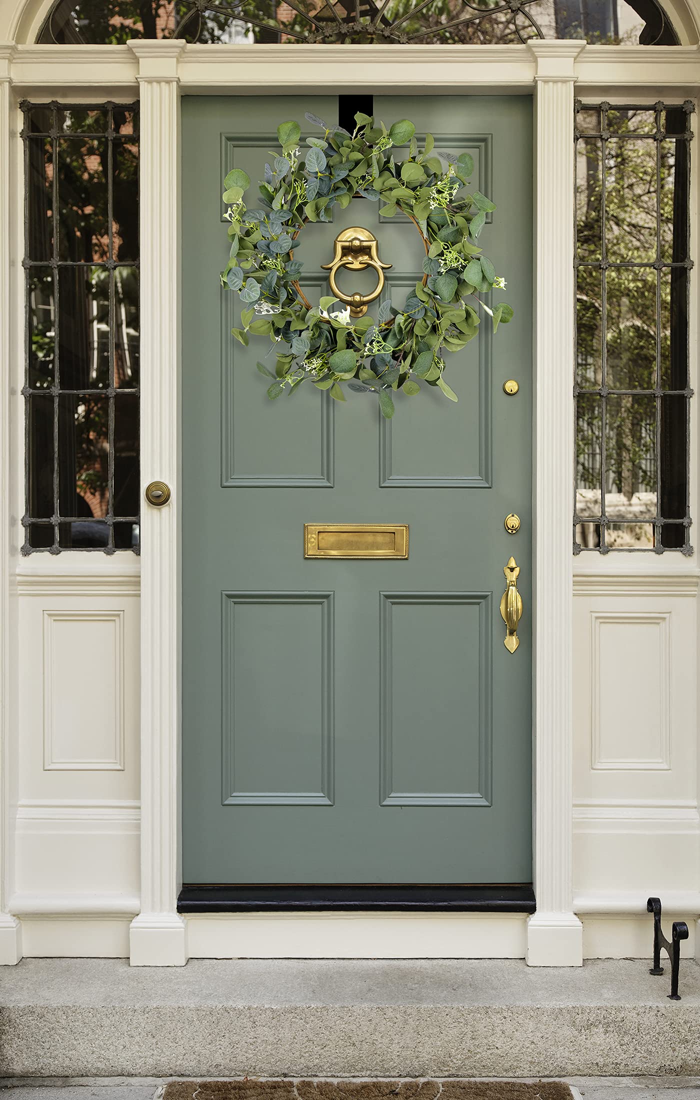 HomeKaren eucalyptus wreath outdoor-use readiness for porch or patio decor.