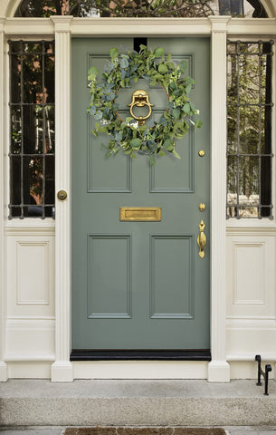 HomeKaren eucalyptus wreath outdoor-use readiness for porch or patio decor.