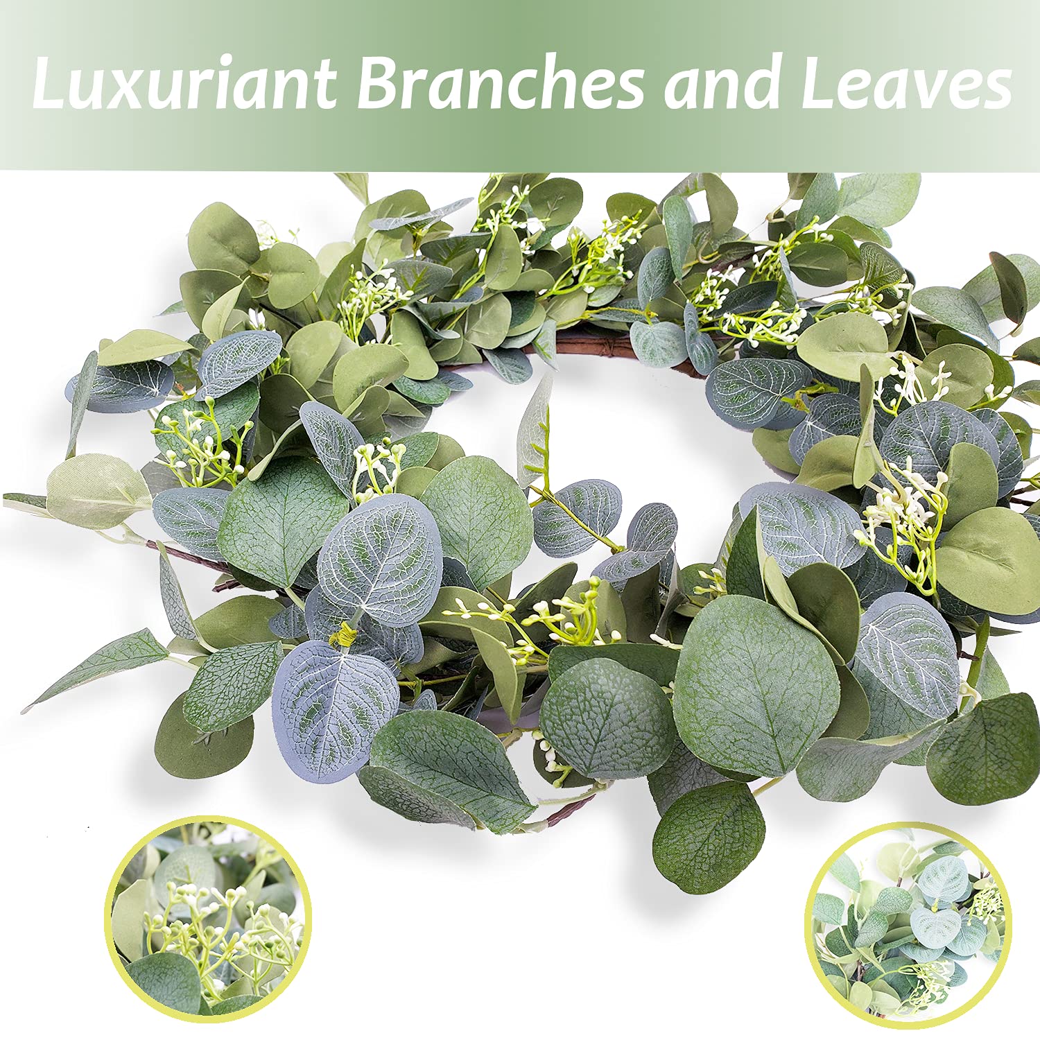 HomeKaren eucalyptus wreath wedding decoration adds elegant seasonal charm.