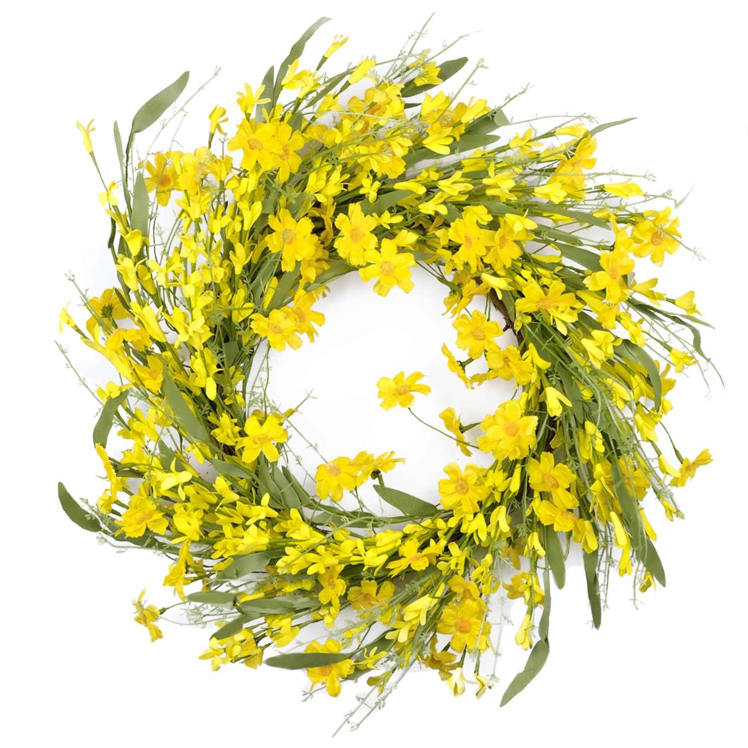 HomeKaren 22 inch spring wreath with green and yellow blooms for the front door
