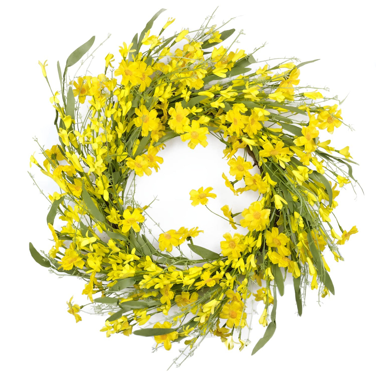 HomeKaren 22 inch spring wreath with green and yellow blooms for the front door