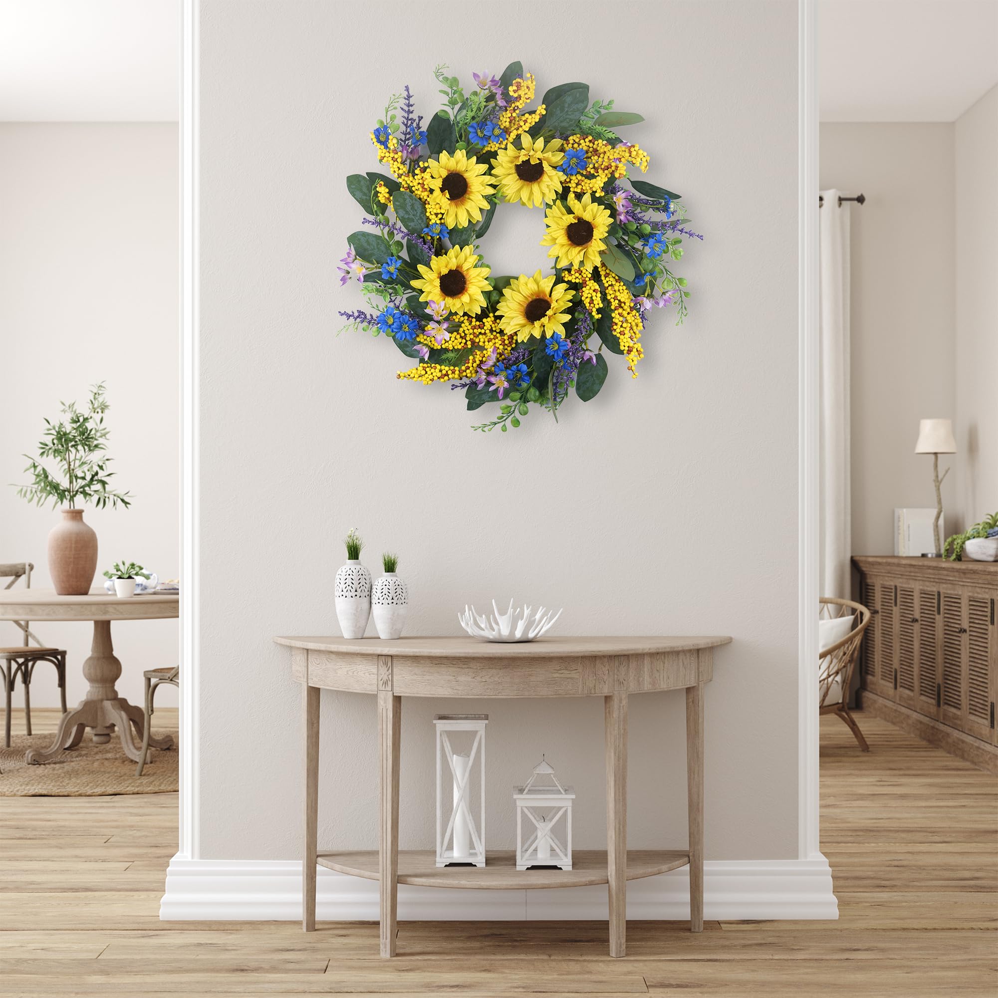 HomeKaren farmhouse-style wreath adding warm charm to a wall