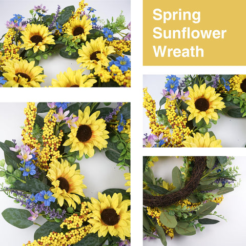 HomeKaren real-touch flowers in sunflower wreath for durable seasonal decor