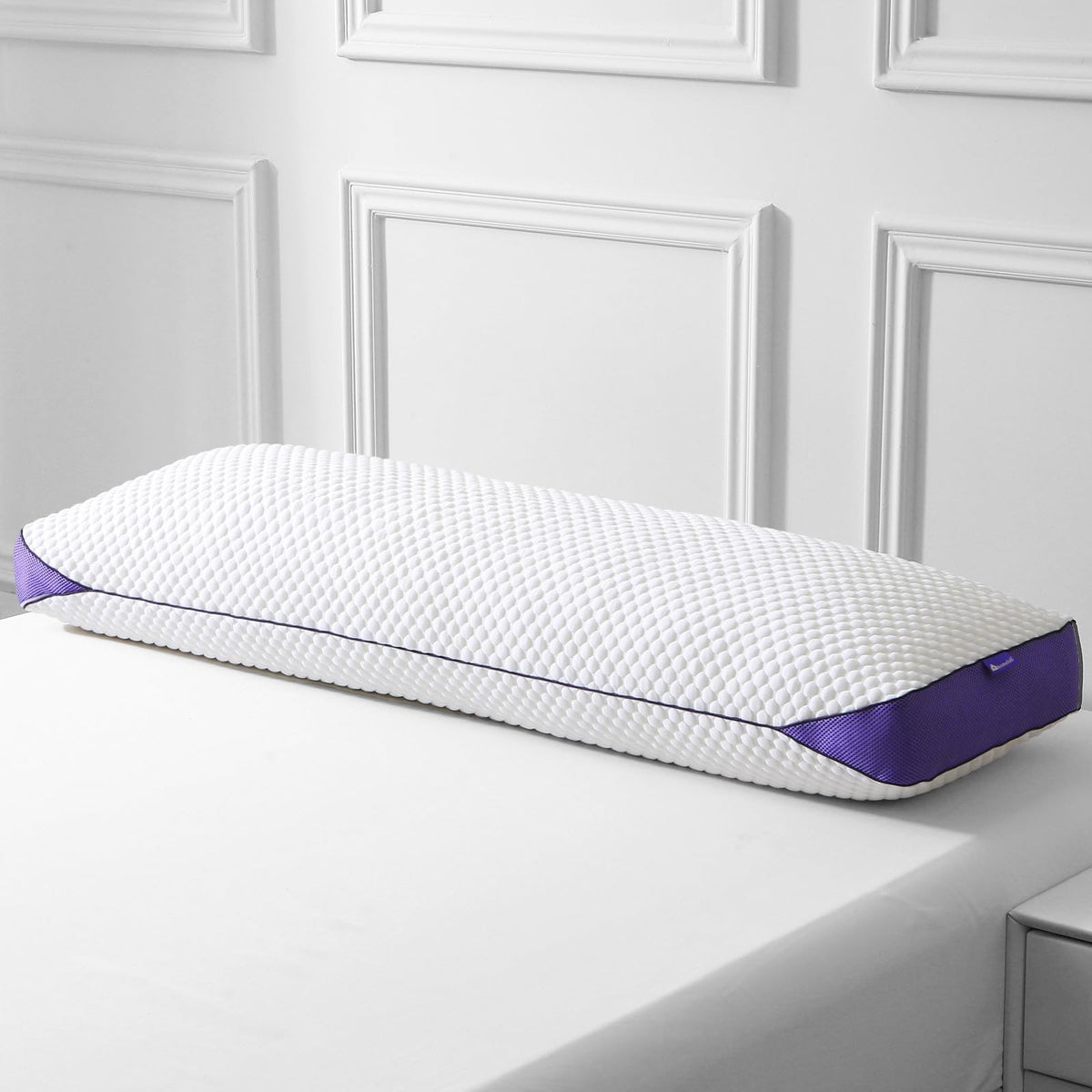 HOMELAB adjustable memory foam pillow on bed showing full size for side sleepers