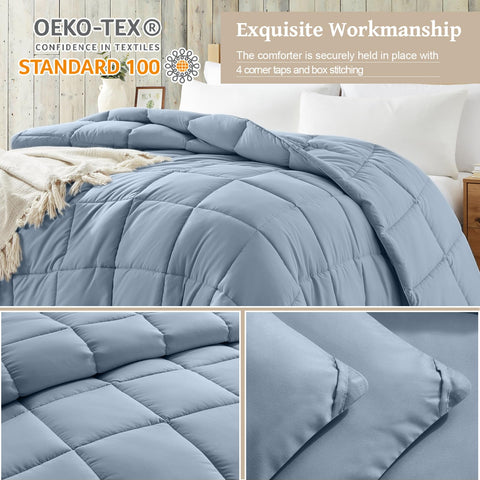 Homelike Moment blue comforter showing corner-tabs for duvet cover alignment.
