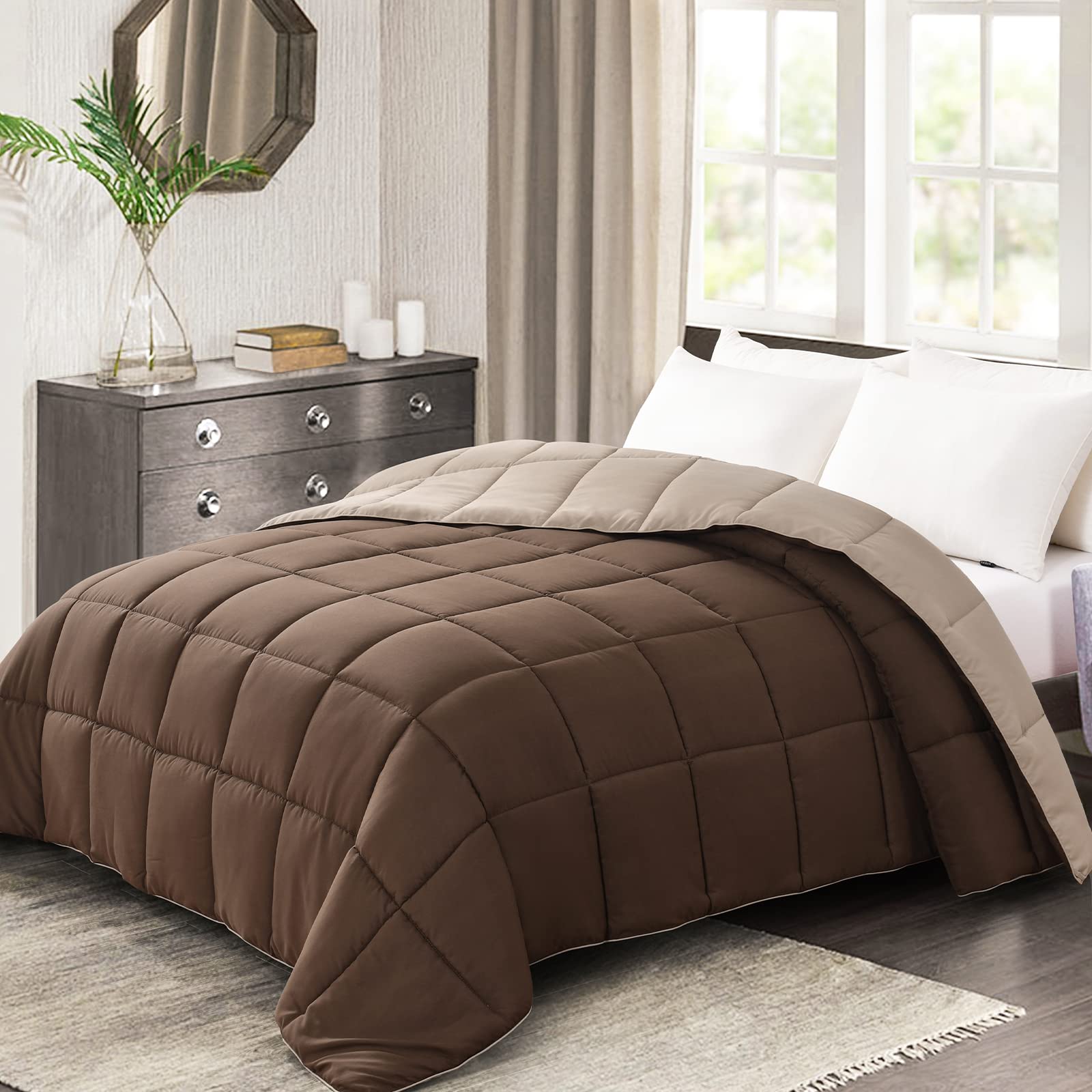 Homelike Moment comforter, reversible brown-beige design, versatile styling for any season.