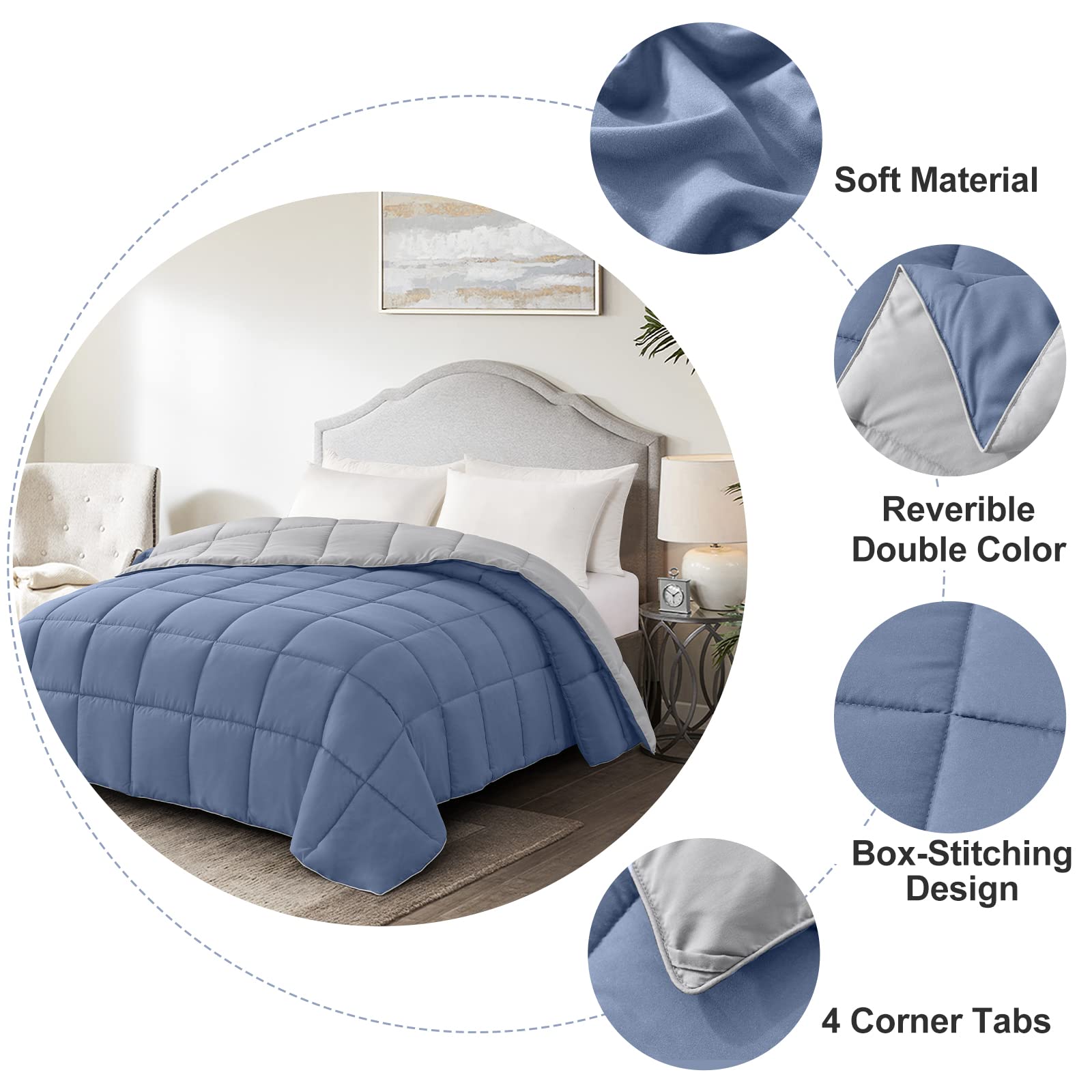 Homelike Moment comforters with 4 corner tabs anchor the duvet.