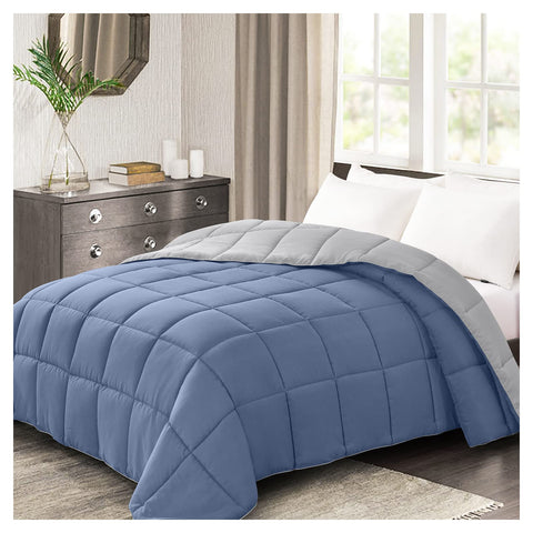 Homelike Moment blue reversible comforter on a queen bed for versatile styling.