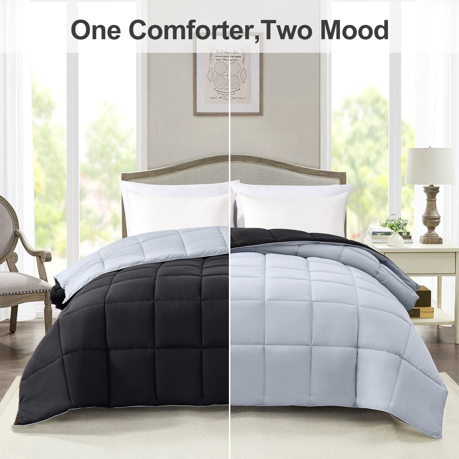 Homelike Moment reversible design with black and light gray sides for versatile styling.