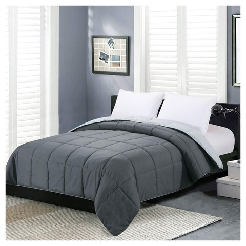 Homelike Moment twin reversible comforter shows dark and light gray sides for two moods.