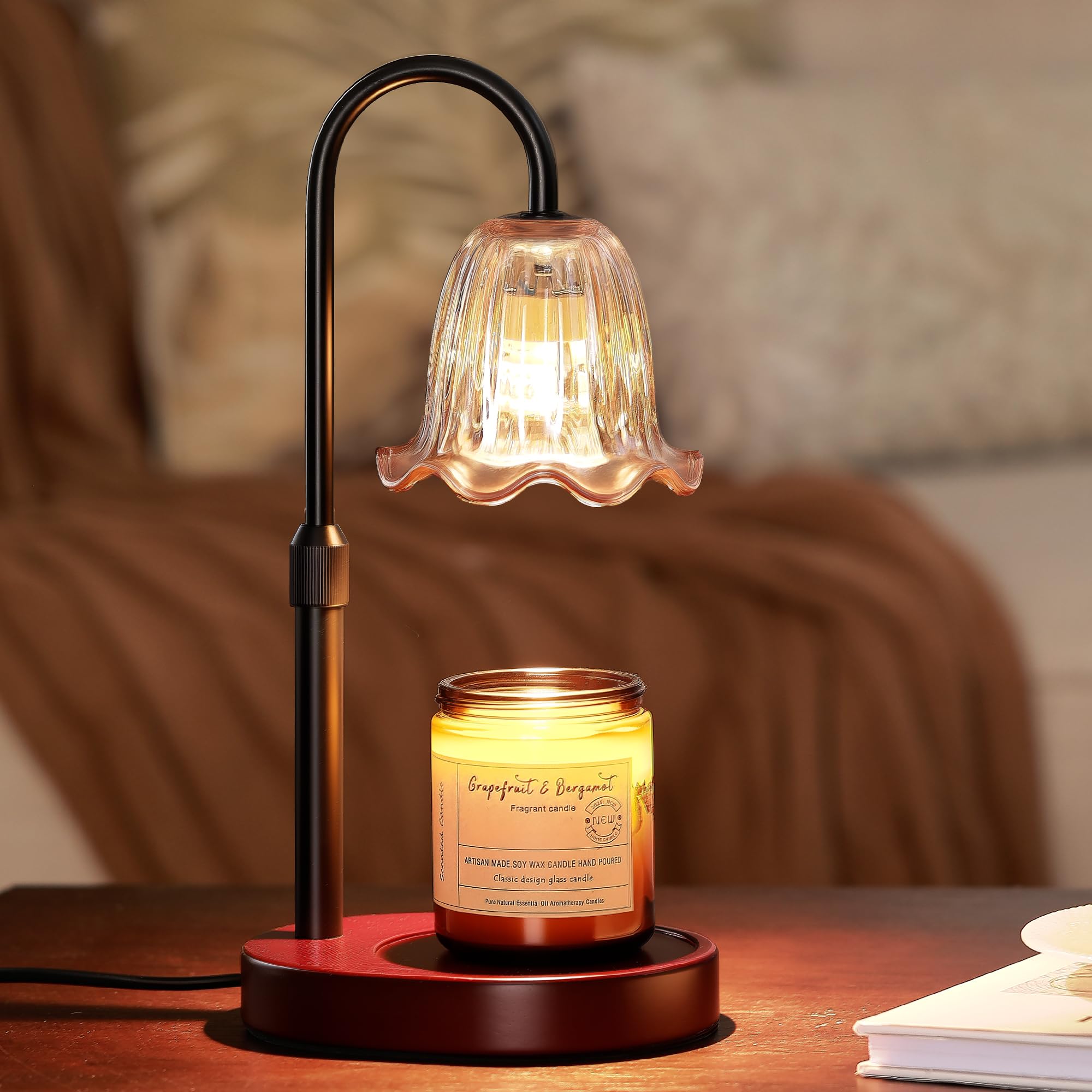 Homelist dimmable candle wax warmer front view enhances cozy living room ambiance.