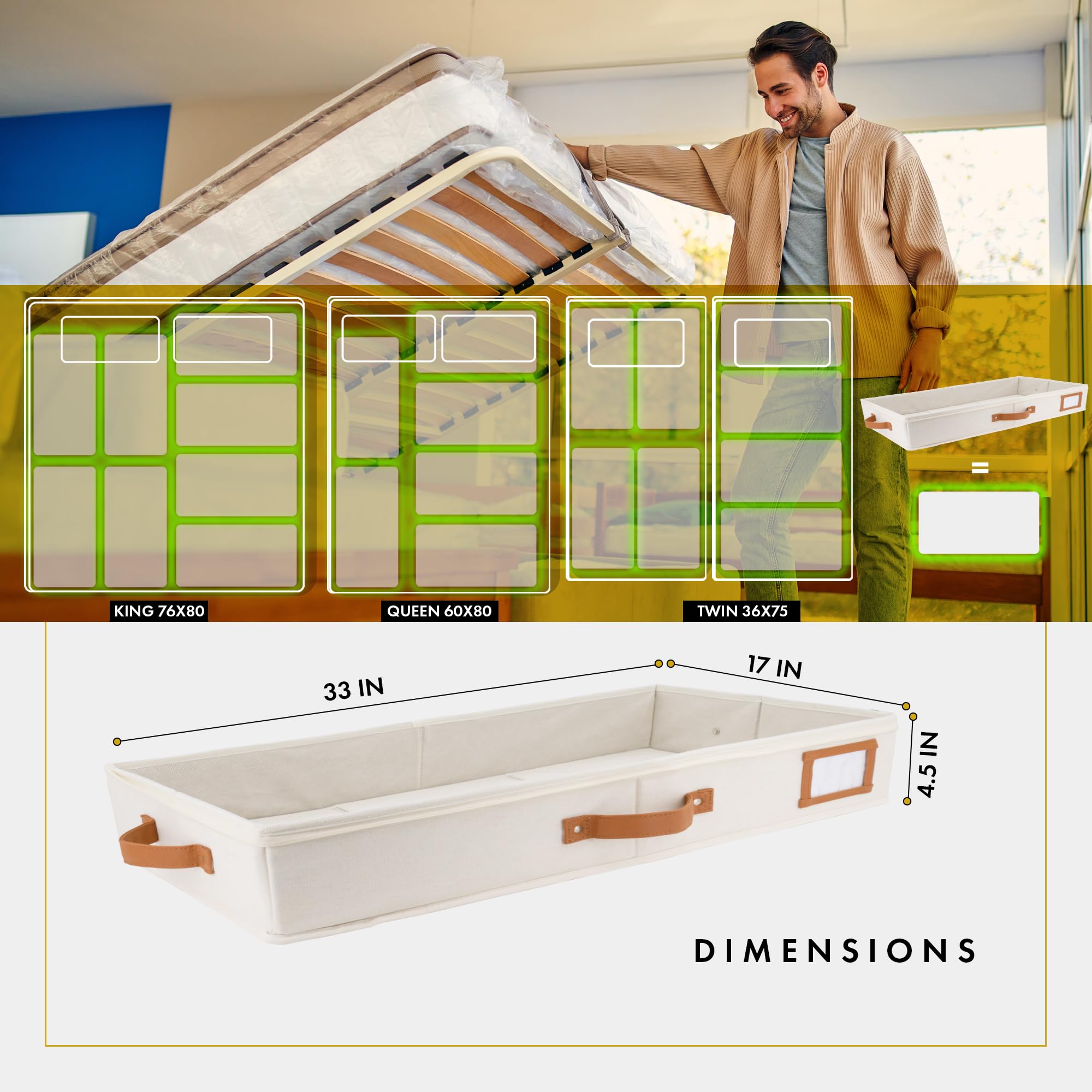 HOMELUX THEORY durable canvas under-bed container with thick sides keeps shape.