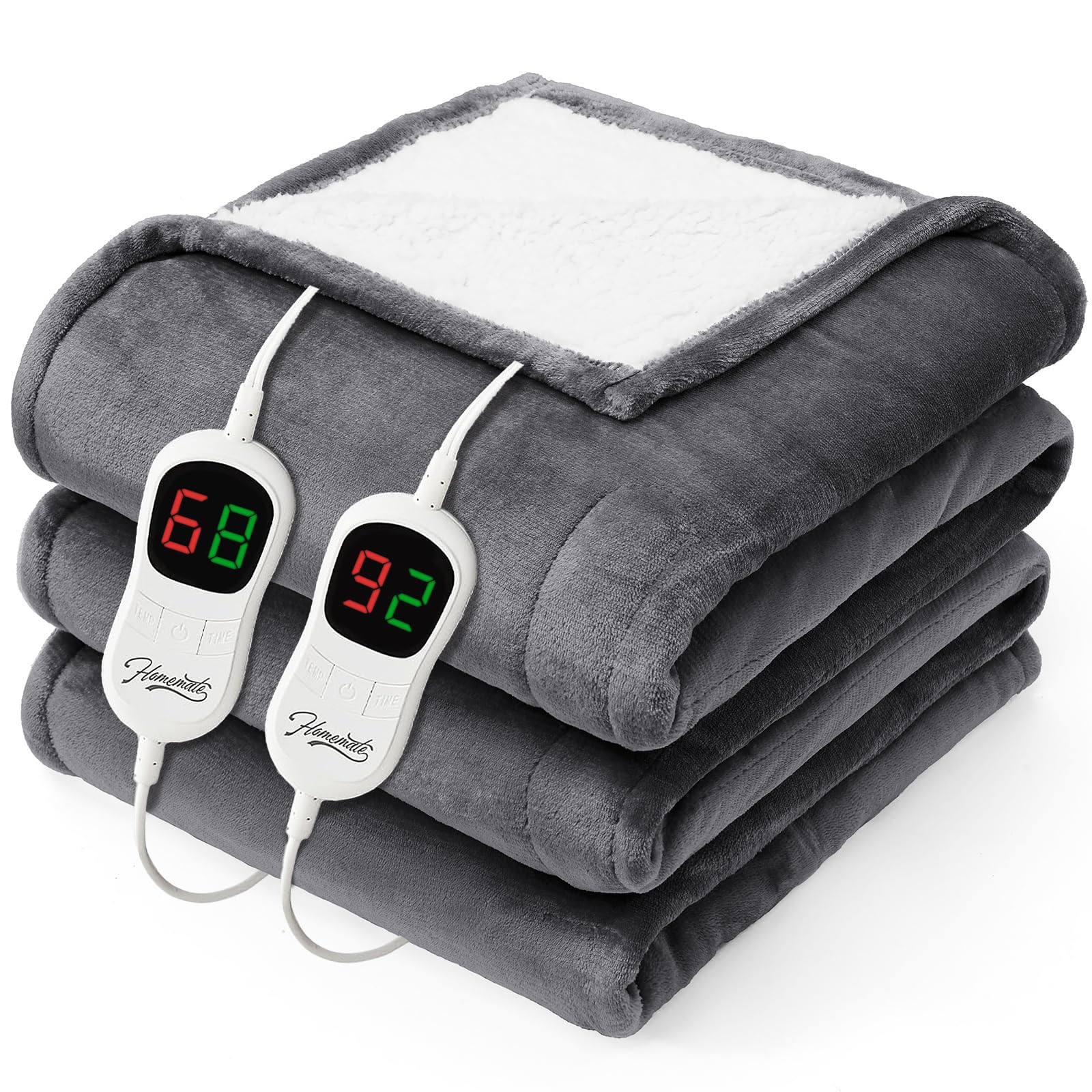 Homemate electric blanket on bed showing queen size coverage for chilly nights