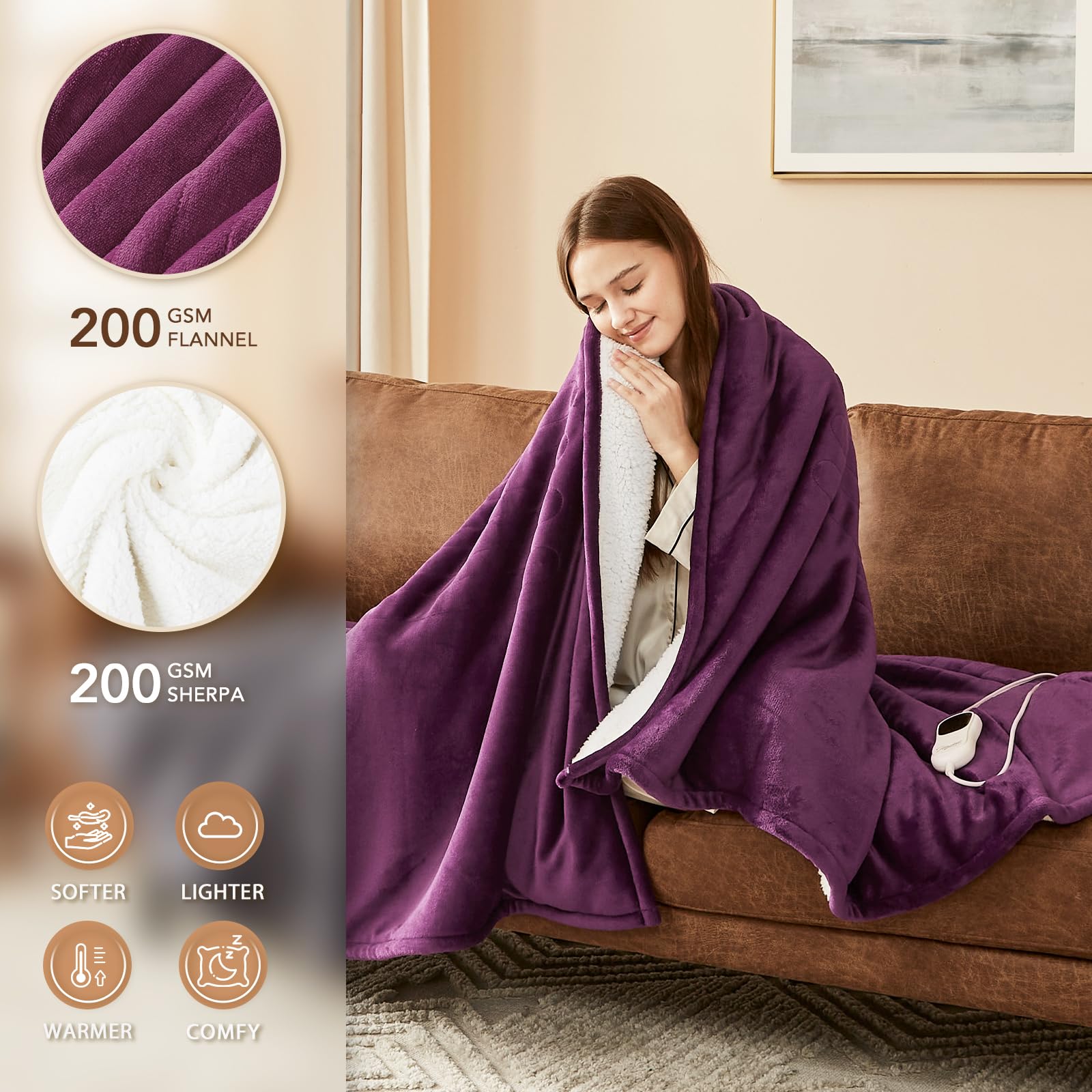 Homemate electric throw with ten heat levels for personalized comfort.