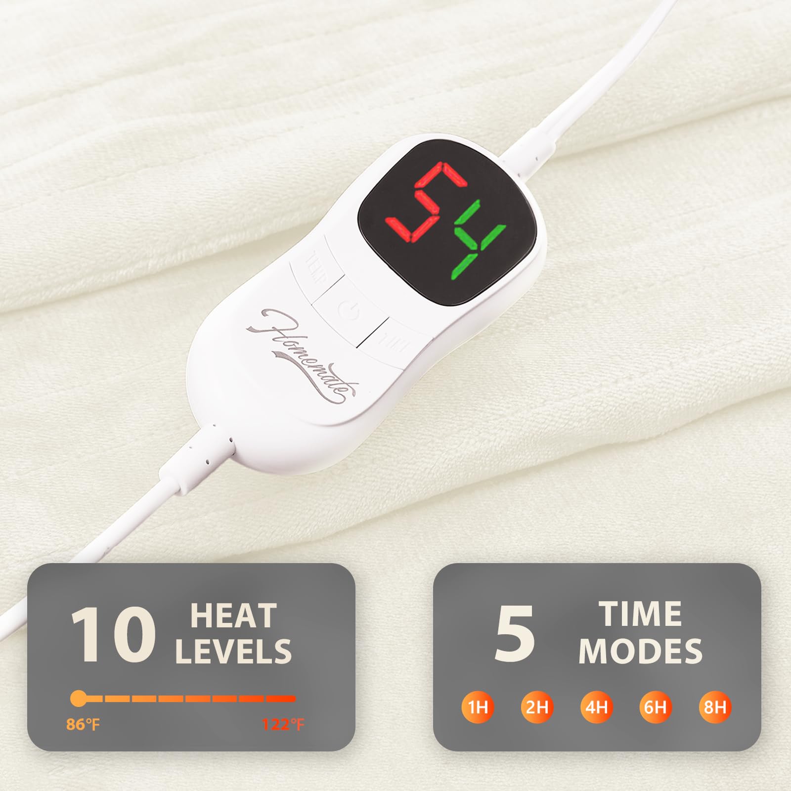 Homemate control panel with 10 heat levels for customized comfort.