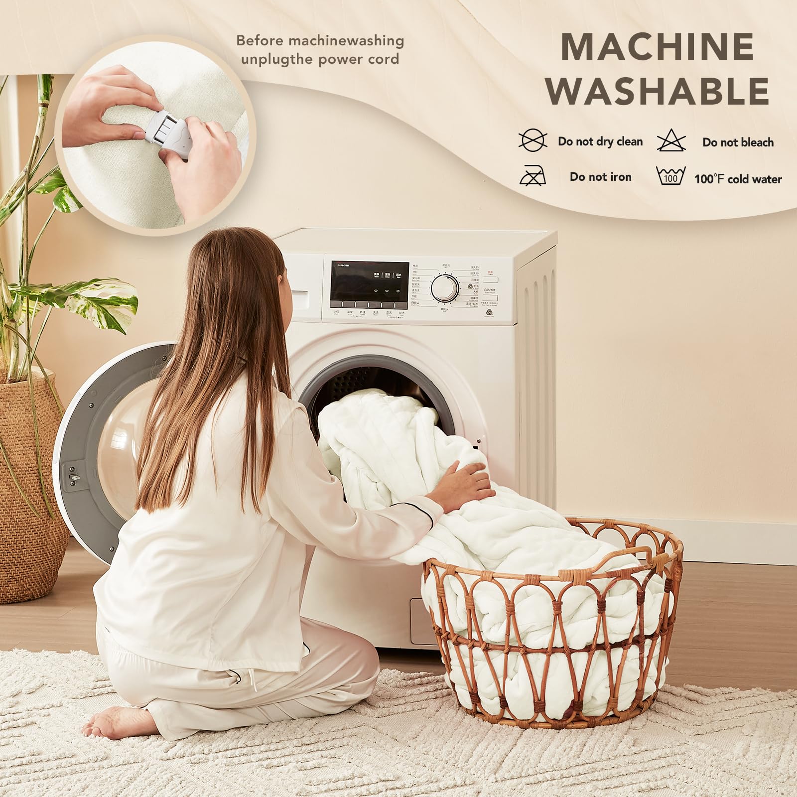 Homemate blanket with long 12.5 ft cord for flexible placement.