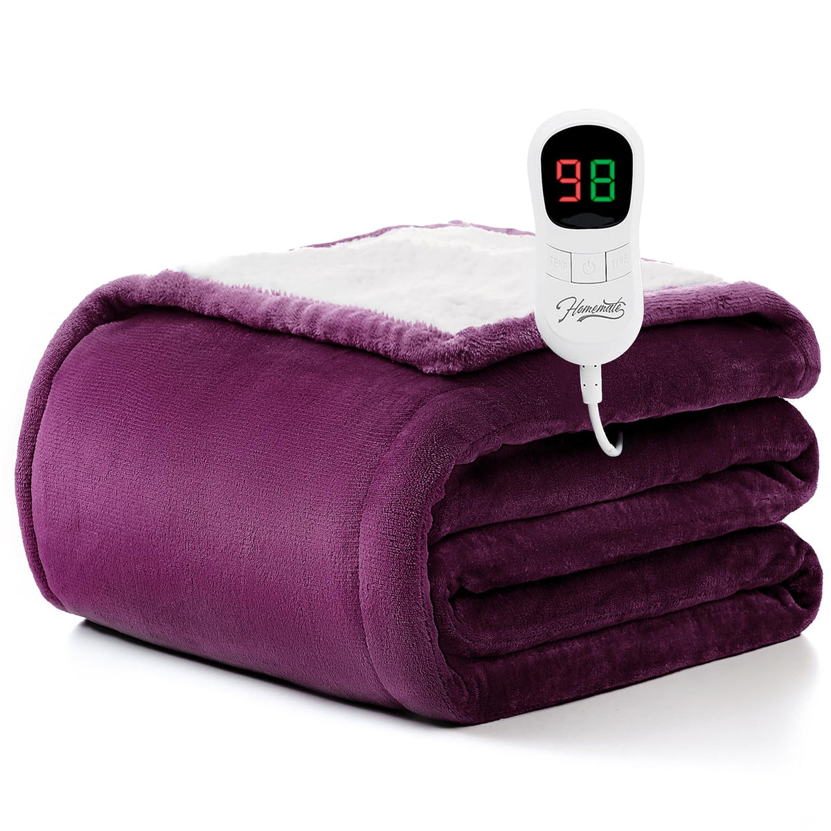 Homemate heated blanket throw features soft flannel-sherpa fabric for luxurious warmth.