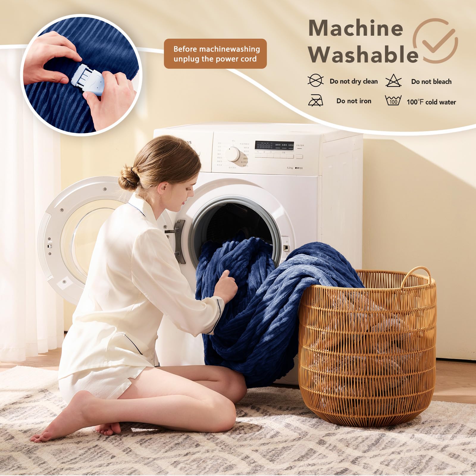 Homemate machine-washable blanket simplifies cleaning while preserving softness.