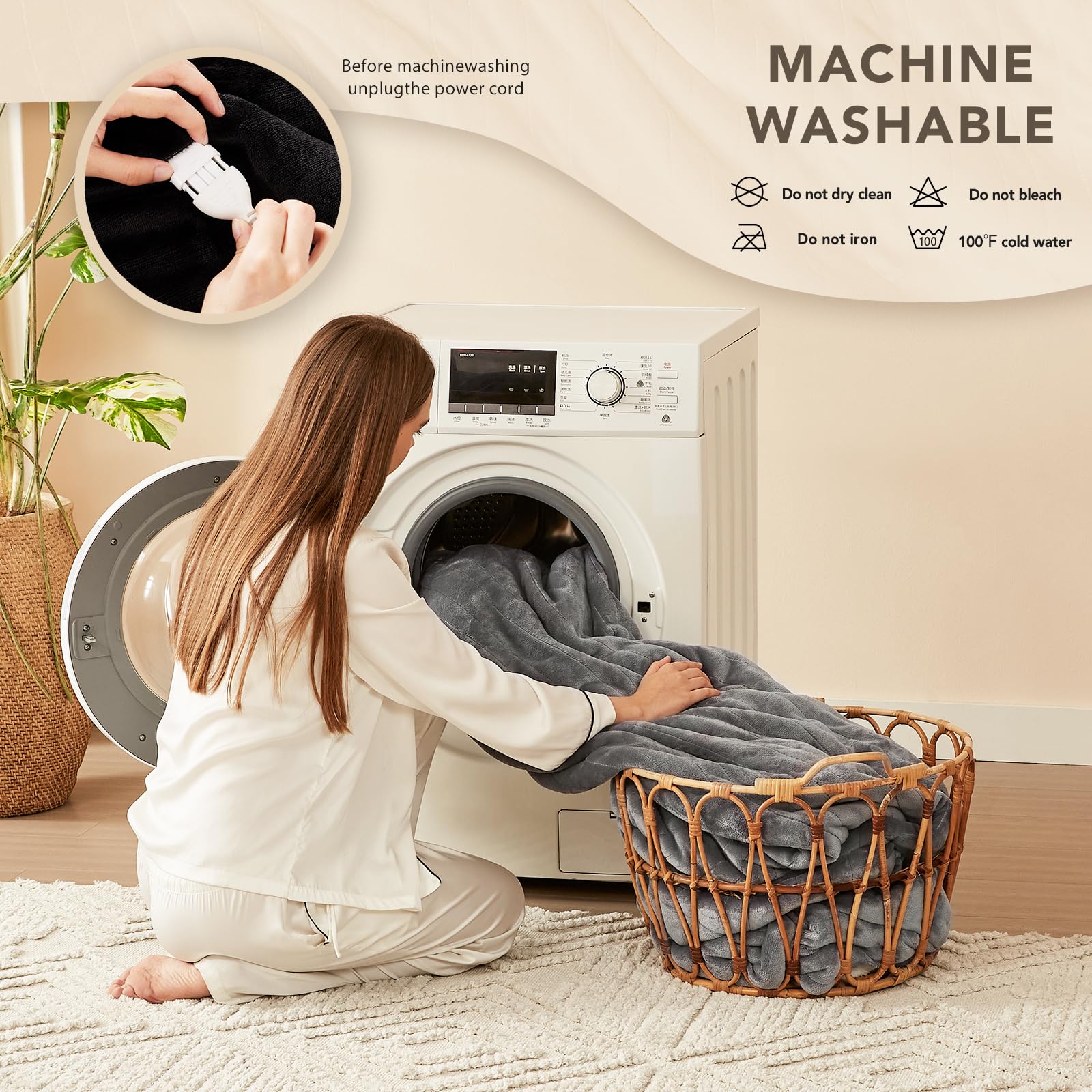 Detachable controller cord enables easy machine washing for Homemate blanket