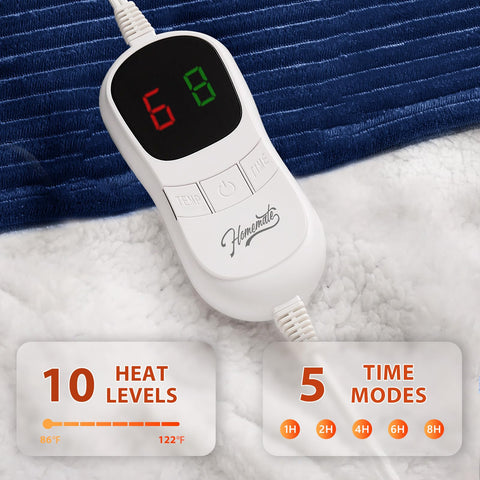 Homemate blanket remote and 10 heat levels for personalized warmth.