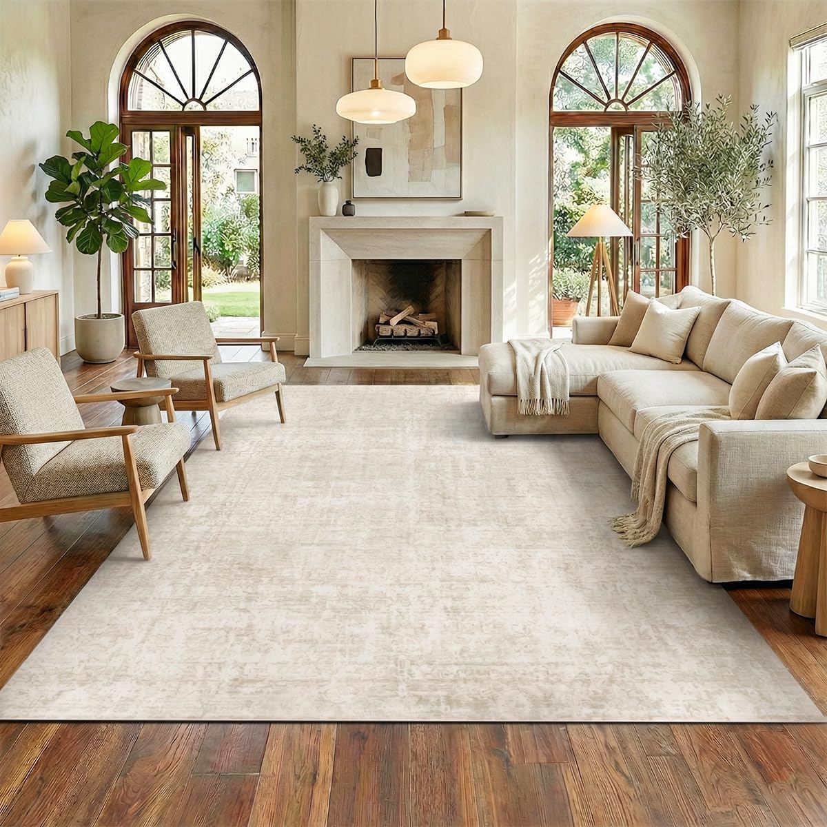 Homemate washable rug 8x10 beige in living room showing cozy comfort and easy maintenance