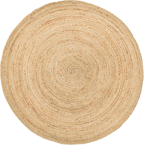 HOMEMONDE handwoven jute rug with round natural braided pattern for eco-friendly décor