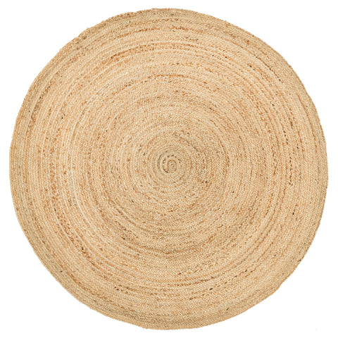 HOMEMONDE handwoven jute rug with round braided texture adds natural warmth to living rooms.