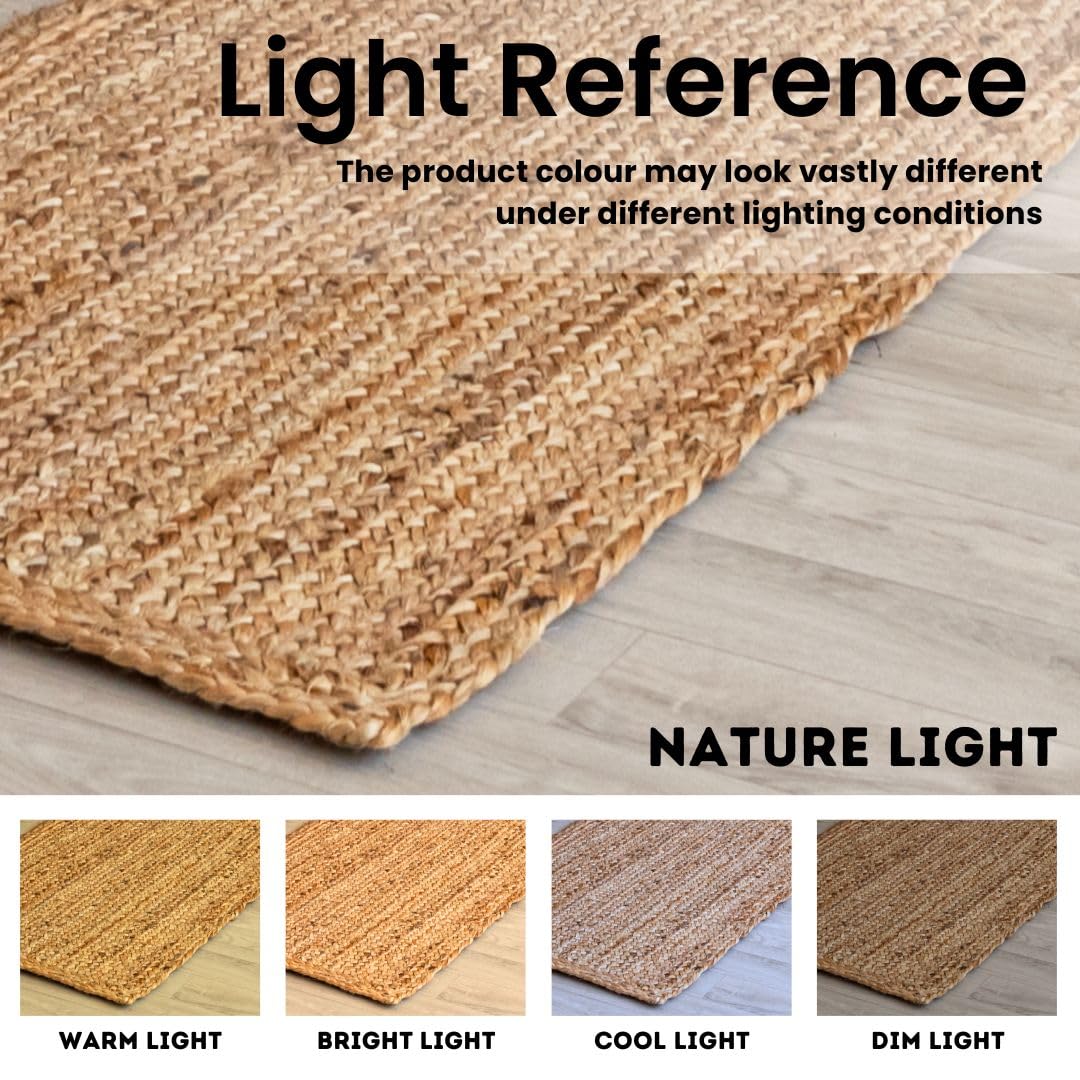 HOMEMONDE natural jute rug reversible backing offers versatile styling options