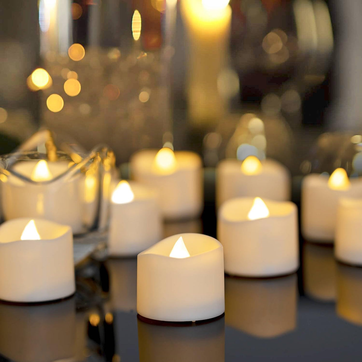 Homemory 48-pack tea lights with warm glow for elegant wedding centerpieces.